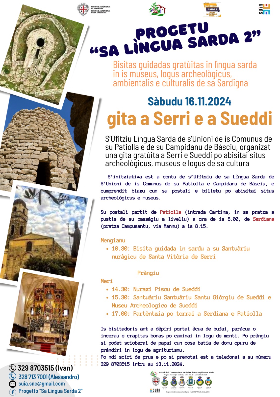 Progetto "Sa Lìngua sarda 2": visite guidate in lingua sarda presso siti archeologici e musei del territorio (Serri e Suelli)